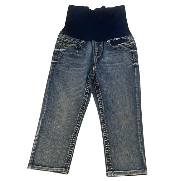 Thread Market Maternity Belly Panel Mid Wash Pregnancy Denim Capri Jeans M - Picture 1 of 5